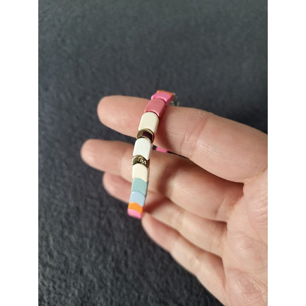 Roxanne Assoulin Enamel Tile Stretch Bracelet Multicolor Pink Blue - Picture 7 of 10